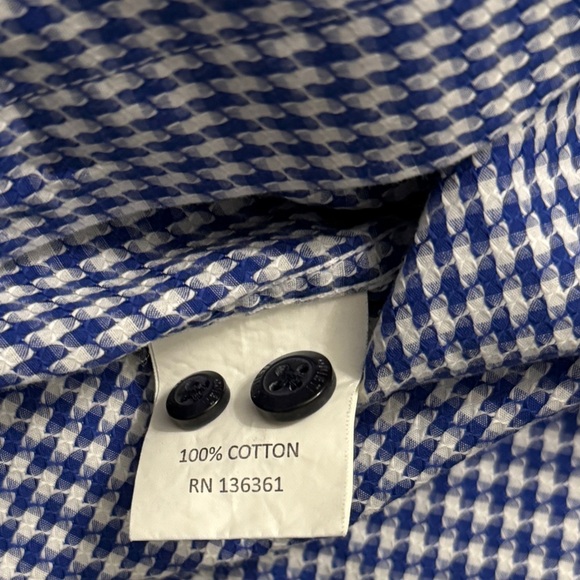 QUIETI Men’s Dress Shirt L |Blue & White Houndstooth| 100% Cotton |Made in Korea - Picture 10 of 10